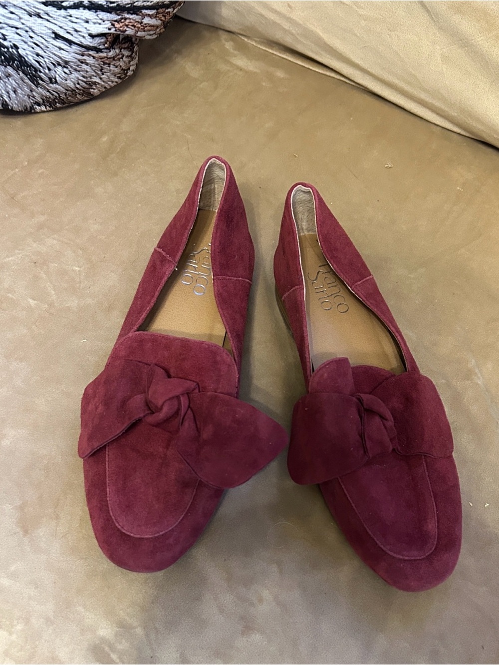 Franco Sarto Burgundy Suede Bow Loafers